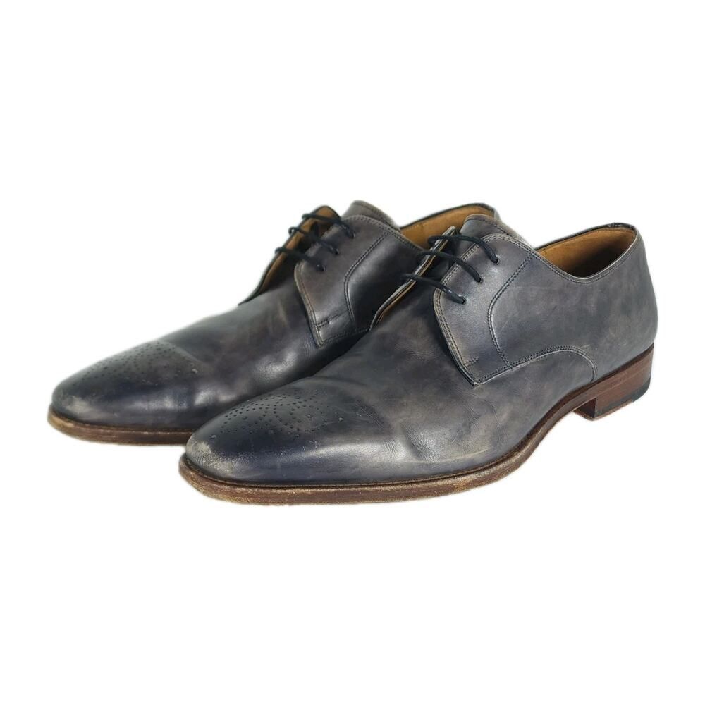 Magnanni Men's Gerard US9M Gray Leather Medallion Toe Oxfords Derby Shoes